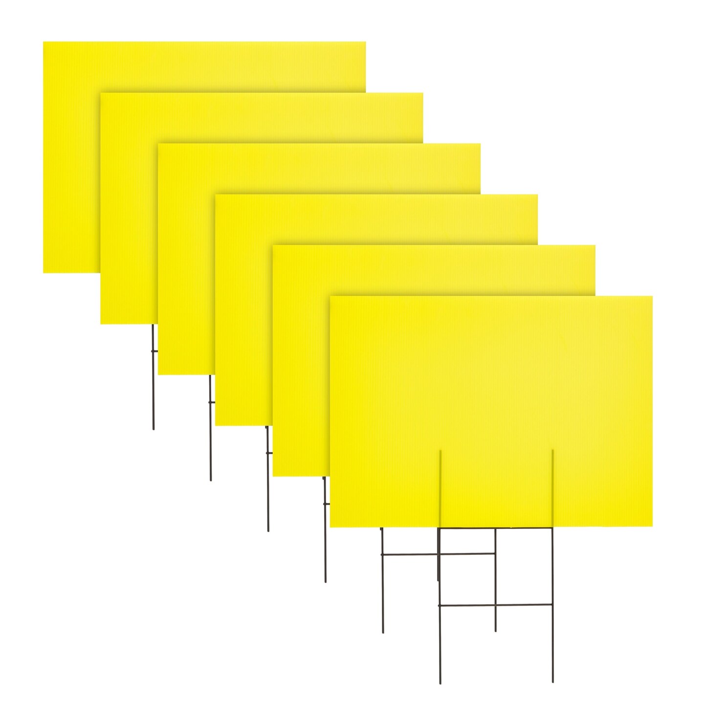 6 Pack Blank Corrugated Plastic Yard Signs with Stakes for Outdoor, Garage Sale, Estate Sale, Open House, 4mm Thick, Neon Yellow (17 x 12 In)