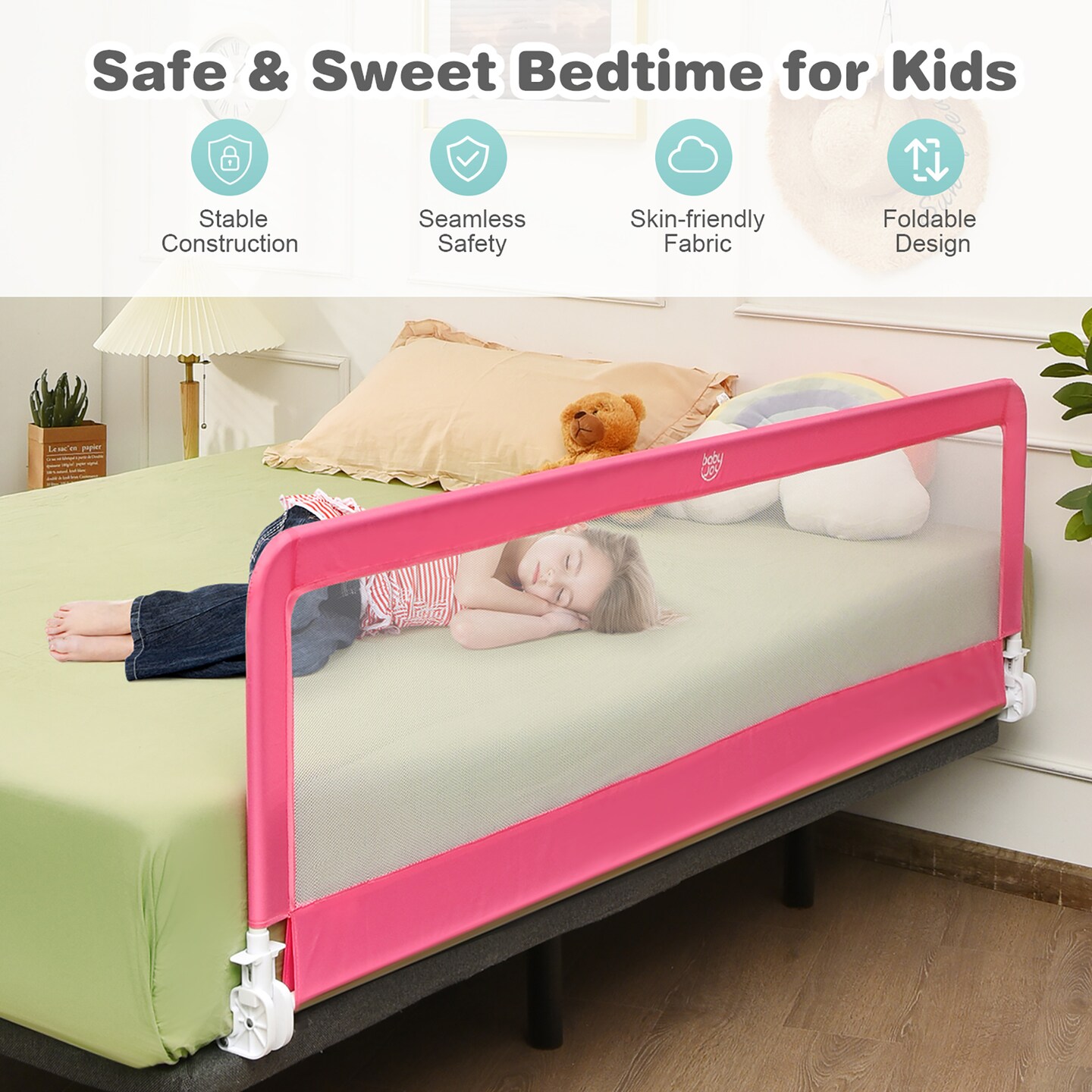 Babyjoy 71&#x27;&#x27;Foldable Baby Bed Rail Guard Toddlers Swing Down Safety Bedrail