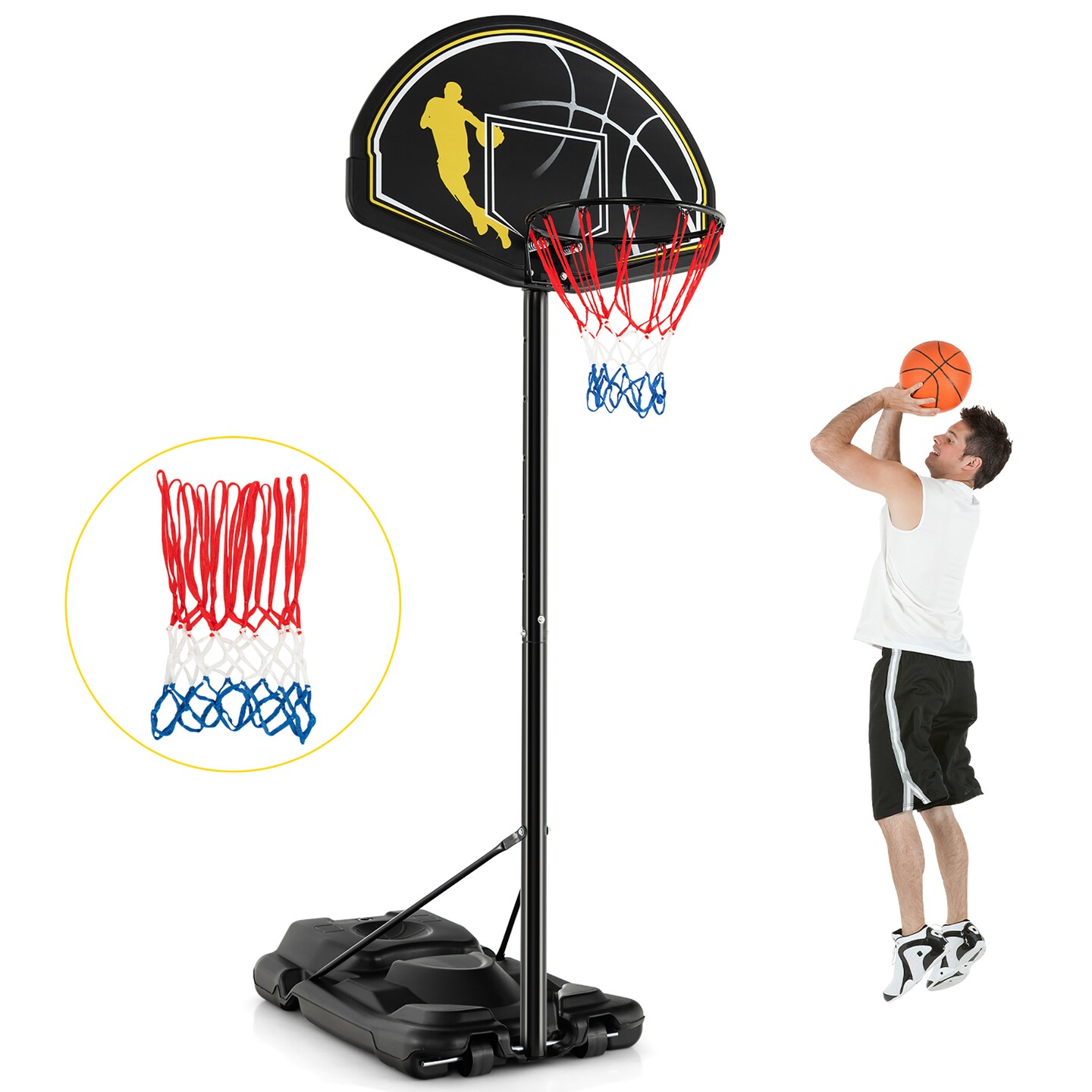 Costway 4.25-10FT Portable Adjustable Basketball Goal Hoop System with 2 Nets Fillable Base