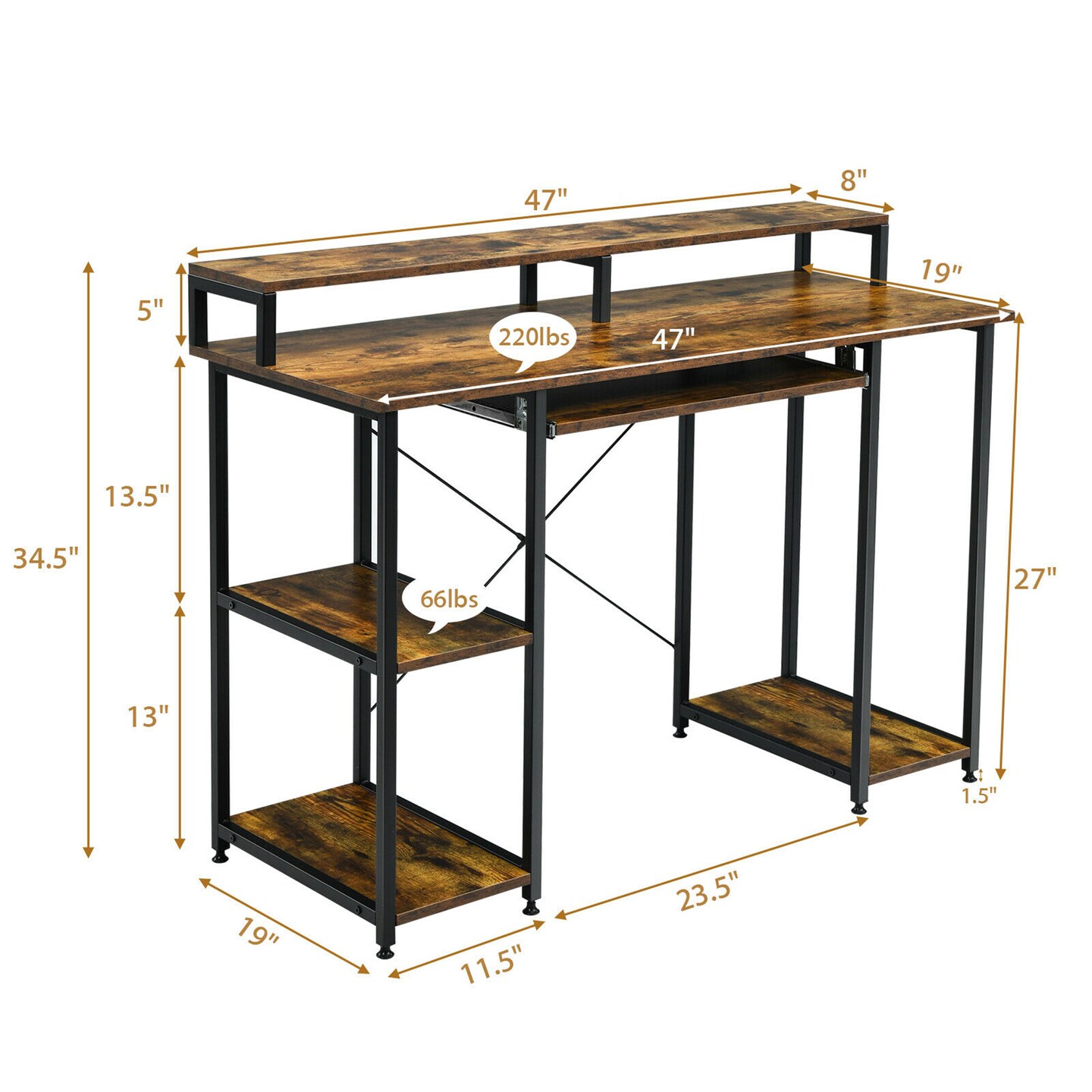 Costway 47&#x27;&#x27; Computer Desk Writing Study Table w/ Keyboard Tray &#x26; Monitor Stand