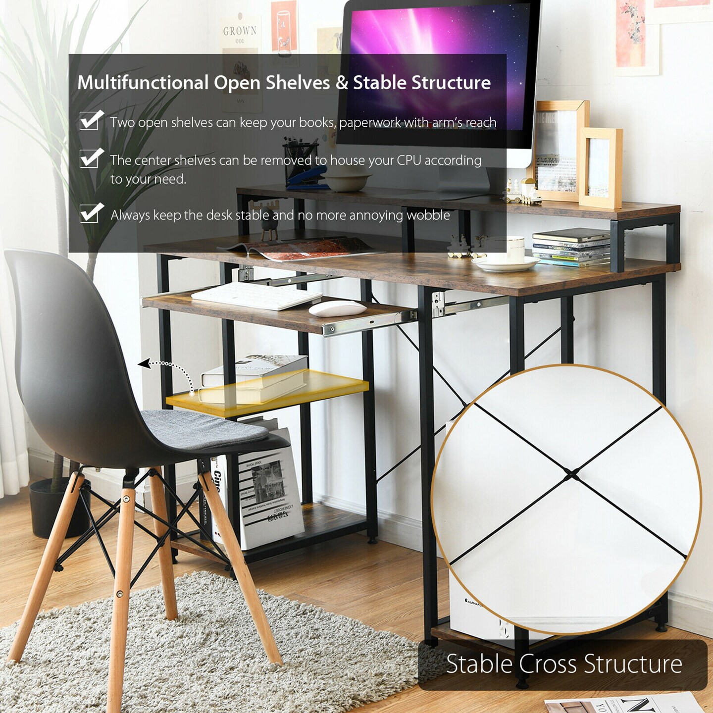Costway 47&#x27;&#x27; Computer Desk Writing Study Table w/ Keyboard Tray &#x26; Monitor Stand
