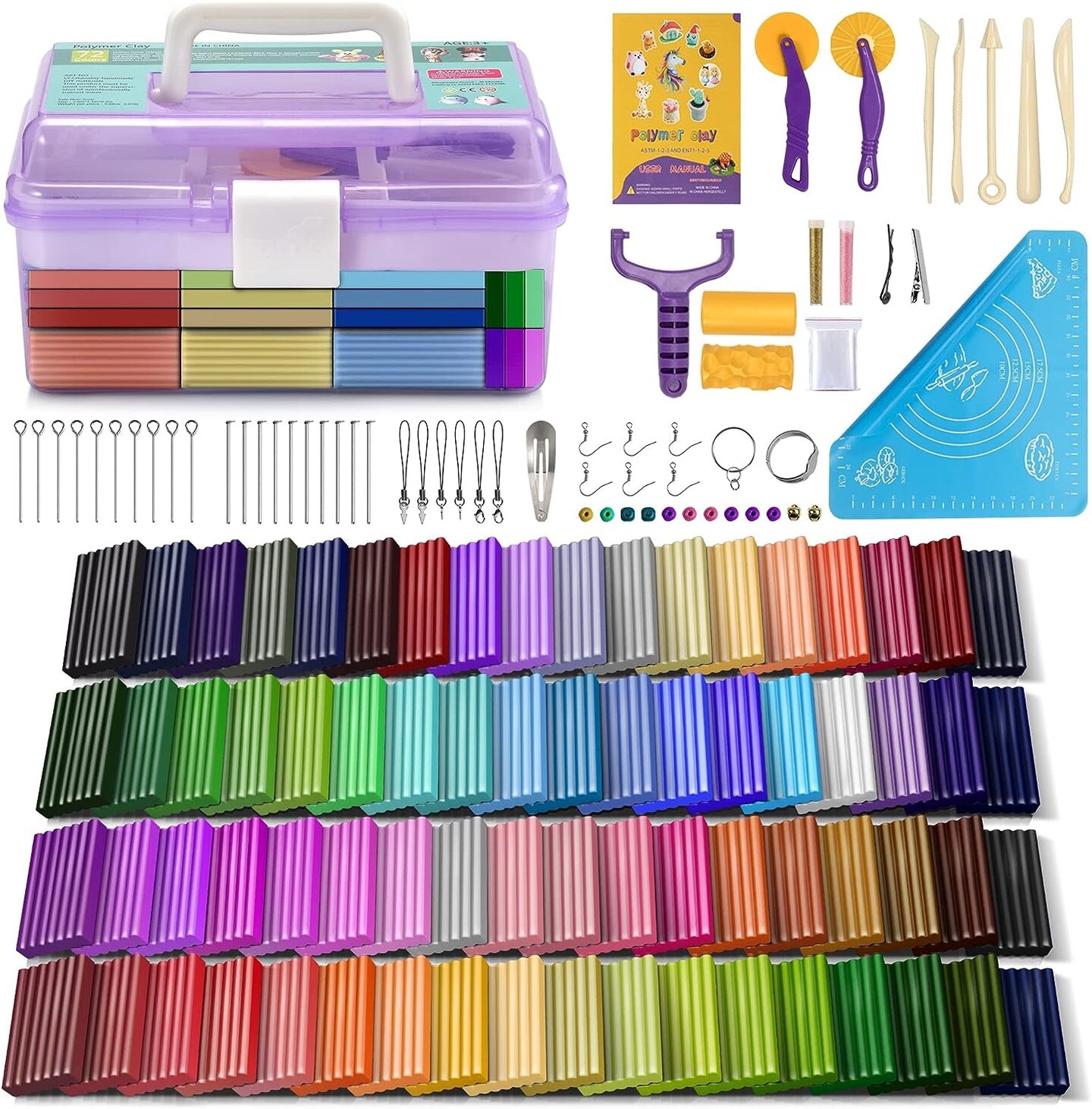 Polymer Clay 50 Colors, Modeling Clay for Kids DIY Starter Kits, Oven Baked Model  Clay, Non-Toxic, Non-Sticky,With Sculpting Tools, Gift for Children and  Artists (50 Colors A)