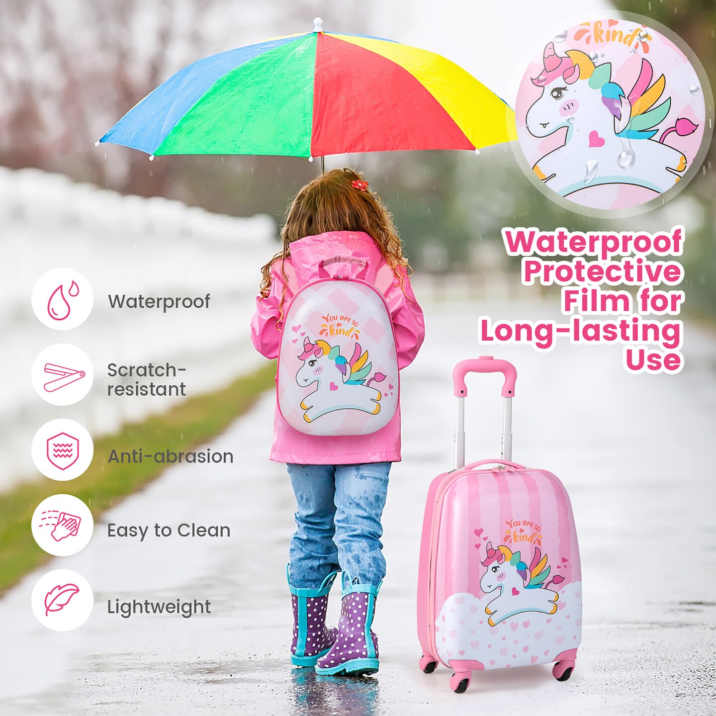 Costway 2PC Kids Carry On Luggage Set 12&#x27;&#x27; Backpack and 16&#x27;&#x27; Rolling Suitcase for Travel