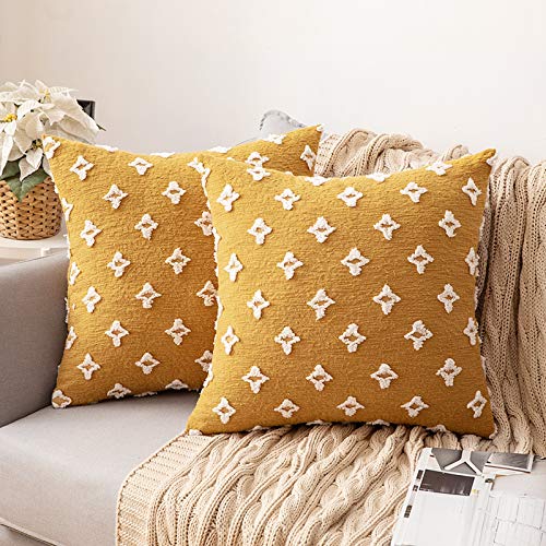 Set of 2 Textured Throw Pillow Covers 18x18 inch Orange with