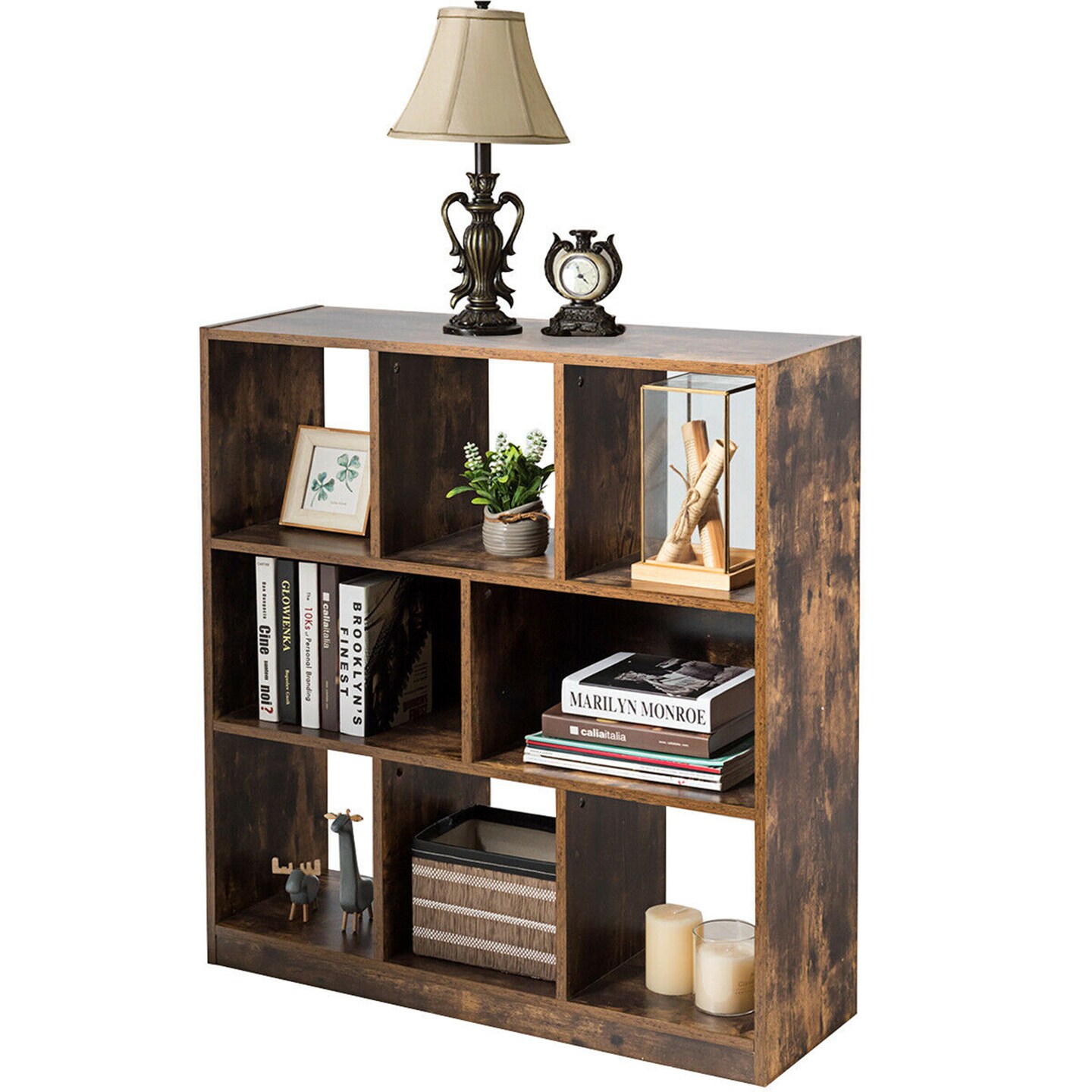 Costway Bookcase Industrial Freestanding Bookshelf Storage Organizer w/ Open Compartments
