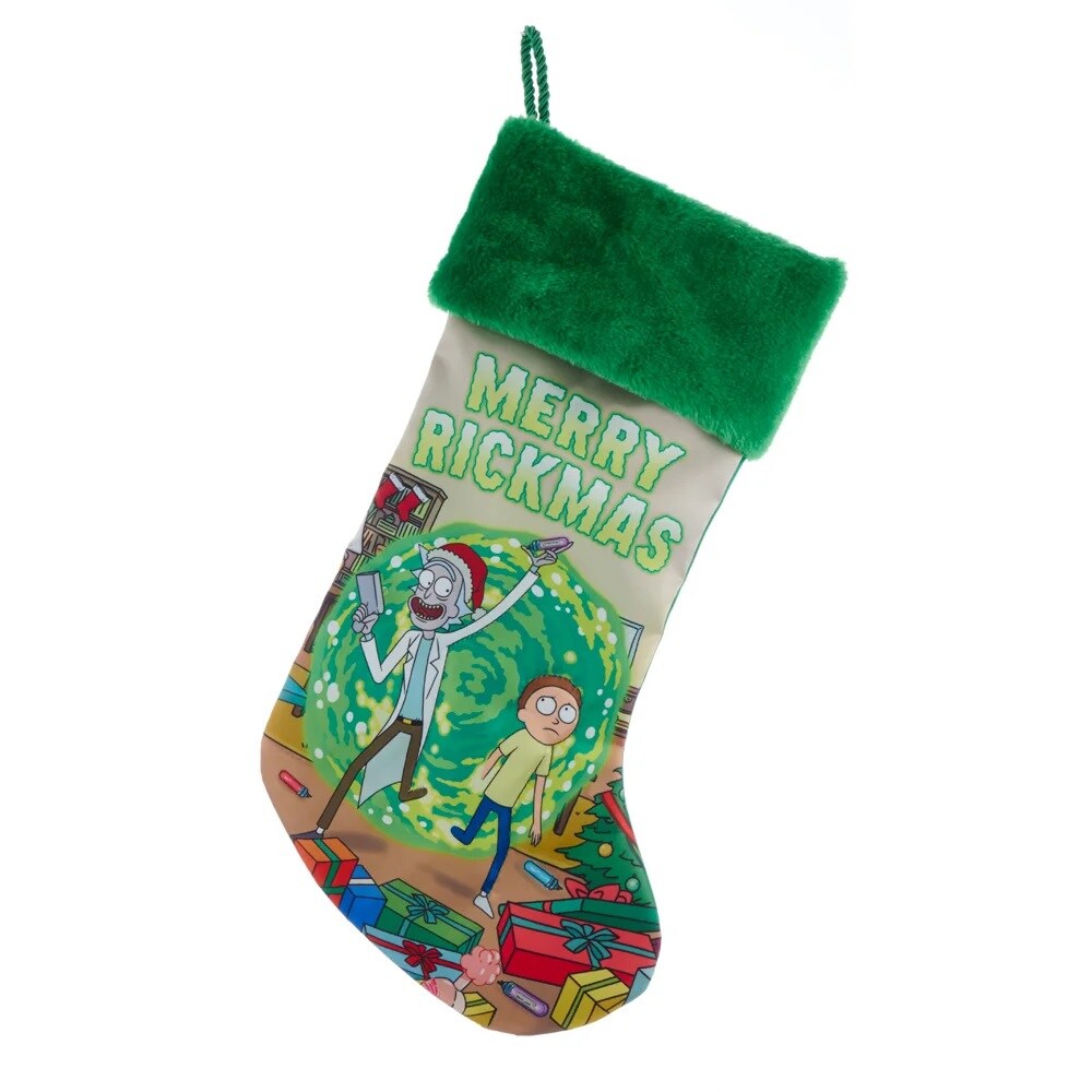 KSA Pack of 4 Green Rick and Morty Satin Christmas Stockings 8&#x22;