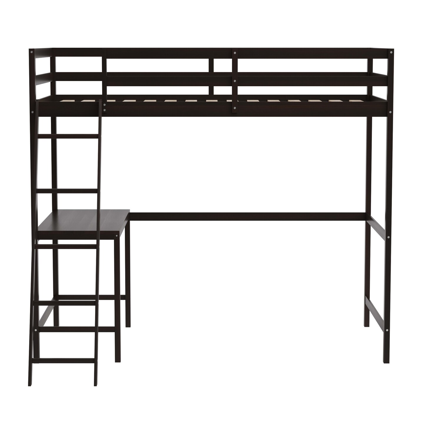 Emma and Oliver Ridley Twin Wood Loft Bed Frame with Protective Guardrails and Integrated Desk and Ladder for Use with Any 6-8" Thick Mattress