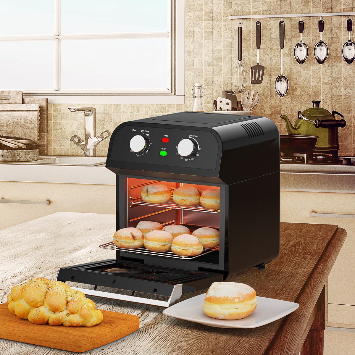 Costway 12.7QT Air Fryer Oven 1600W Rotisserie Dehydrator Convection Oven w/ Accessories