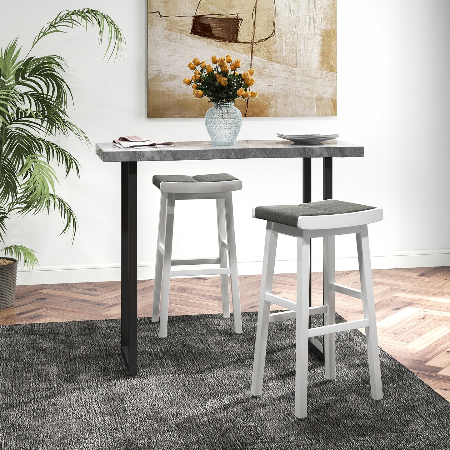 2 Pieces Upholstered Saddle Barstools with Padded Cushions