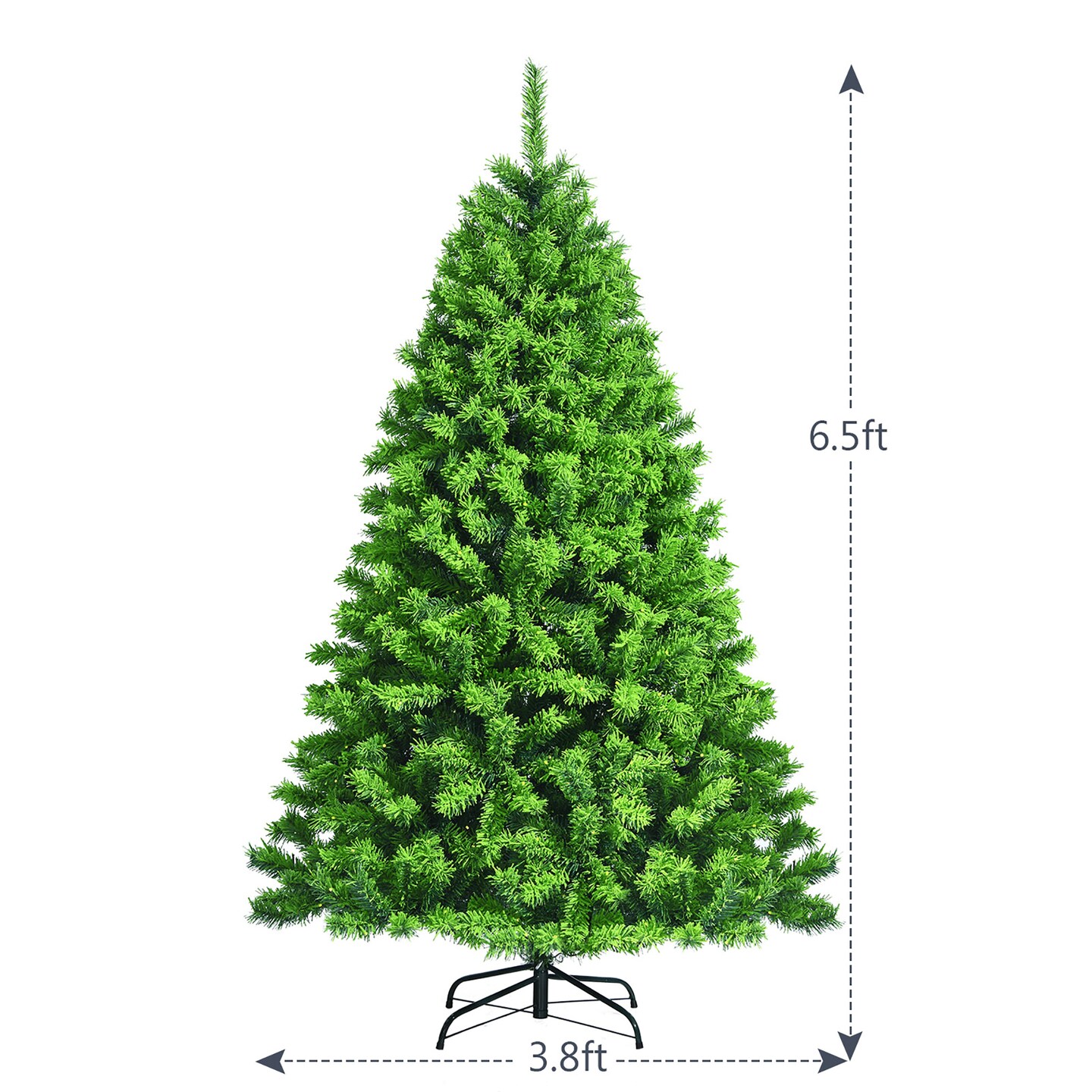 Costway 6.5ft Green Flocked Hinged Artificial Christmas Tree w/ Metal Stand Green