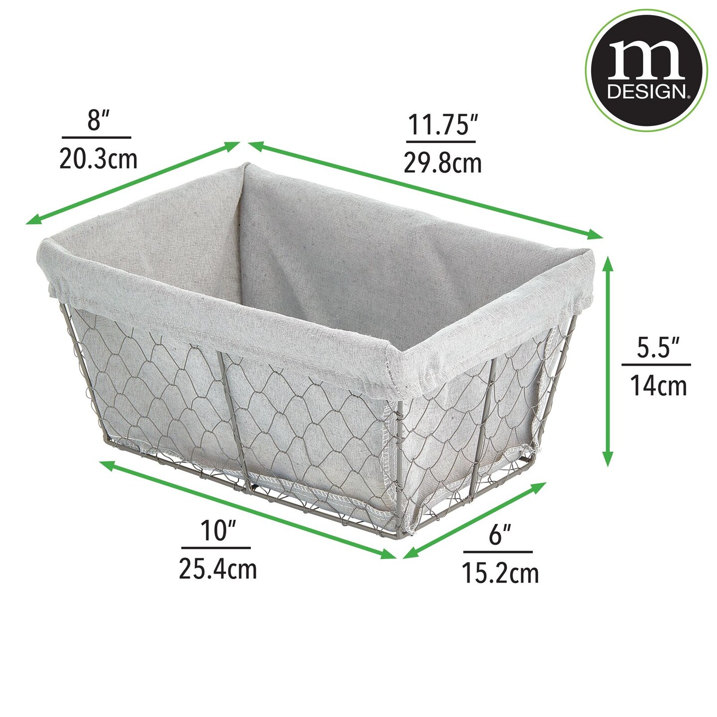 mDesign Medium Chicken Wire Basket with Fabric Liner