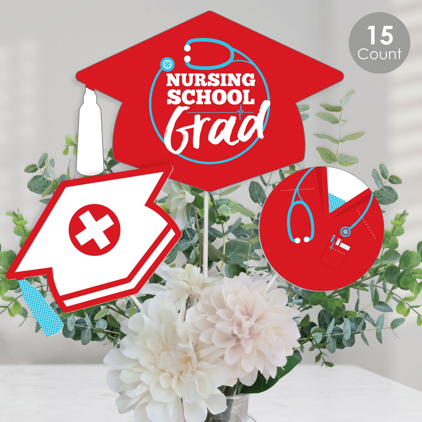 Big Dot of Happiness Nurse Graduation - Medical Nursing Graduation Party Centerpiece Sticks - Table Toppers - Set of 15