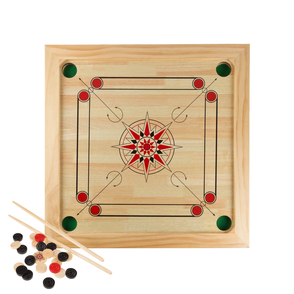 Carrom Board Game Classic 26 Inch Strike And Pocket Table Game With Cue Sticks