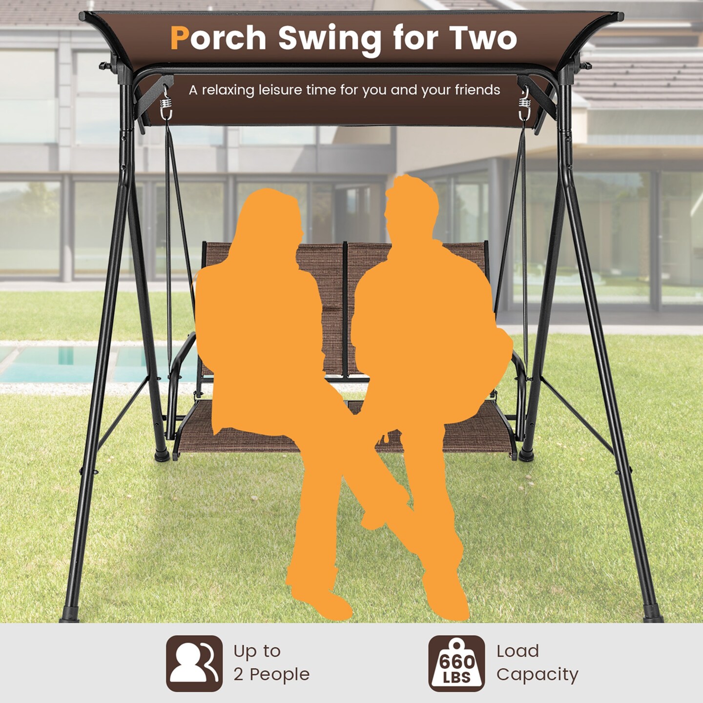 Costway Patio Porch Swing Glider 2 Seat Soft Cushion Adjustable Canopy Outdoor Garden