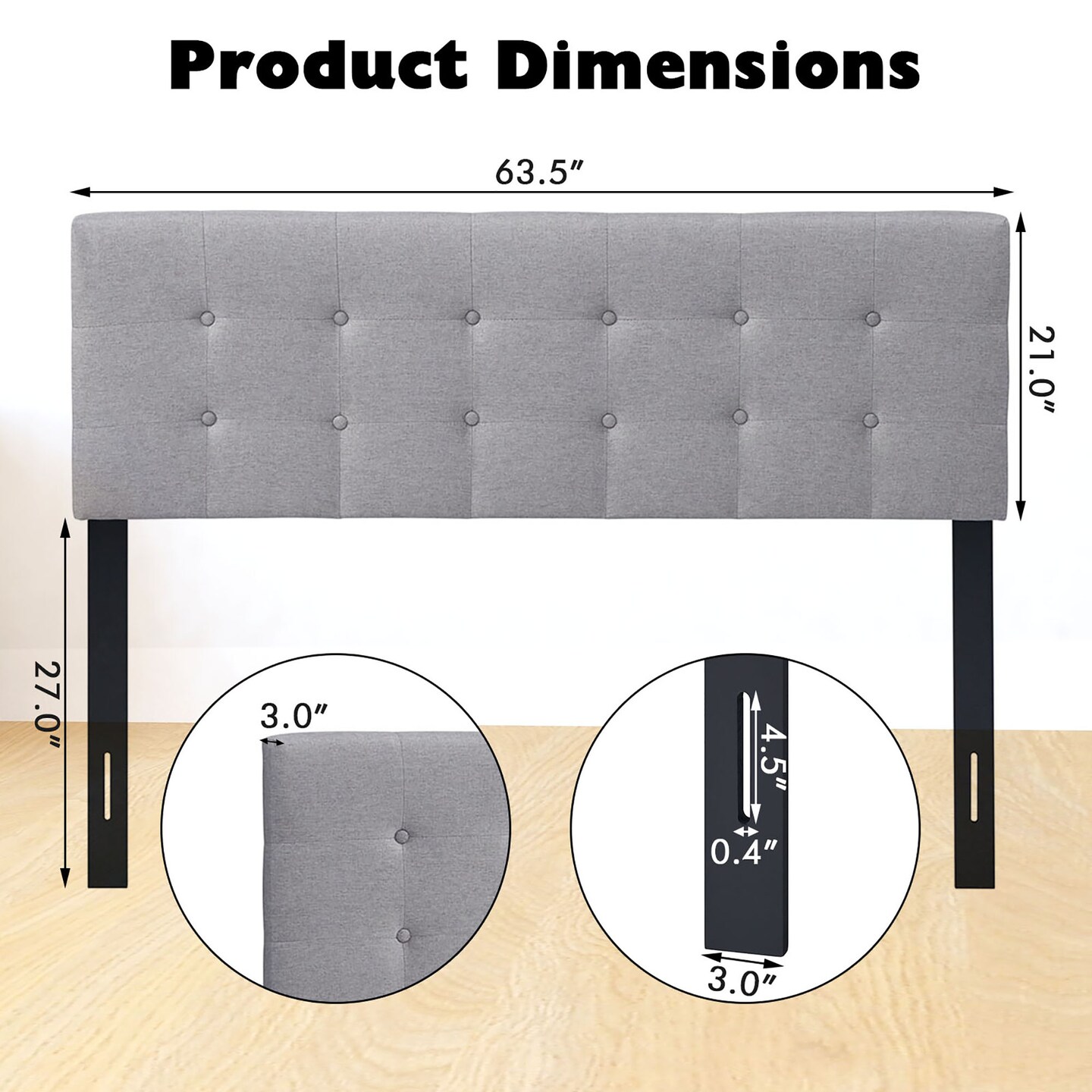 Costway Full/Queen Size Headboard Linen Fabric Upholstered Button Tufted Solid Wood Leg