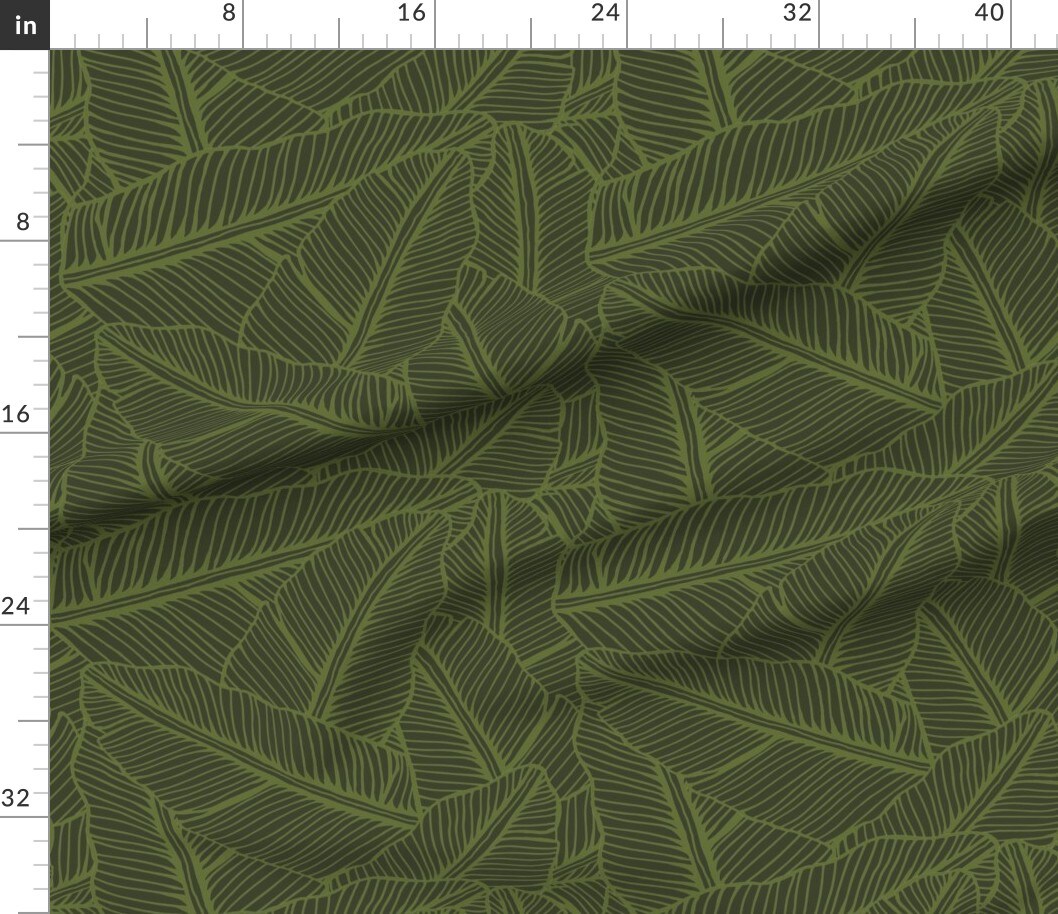 Various Fabrics by the Yard or Fat Quarter Tropical Leaf Dark Green Jungle Summer Banana Large Scale Custom Printed Fabric by Spoonflower