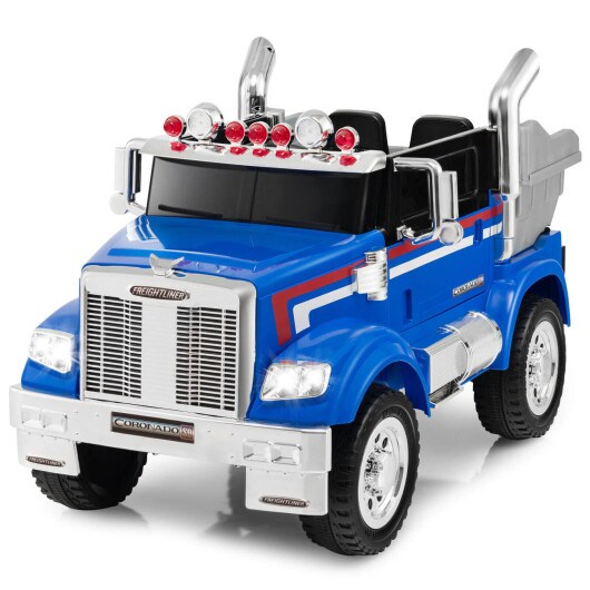 12V Licensed Freightliner Kids Ride On Truck Car with Dump Box and Lights