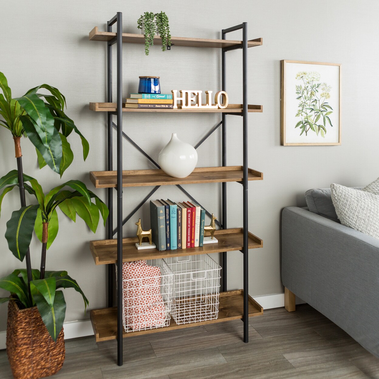 Offex 68" Tall Urban Pipe Industrial Chic Metal and Wood Bookshelf - Barnwood