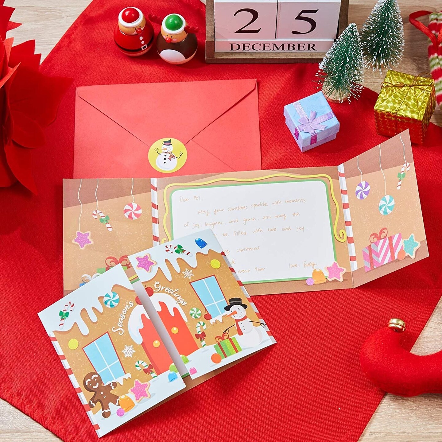 36 Pack Gingerbread House Merry Christmas Greeting Cards with Envelopes, Tri-Fold Holiday Cards (5 x 7 In)
