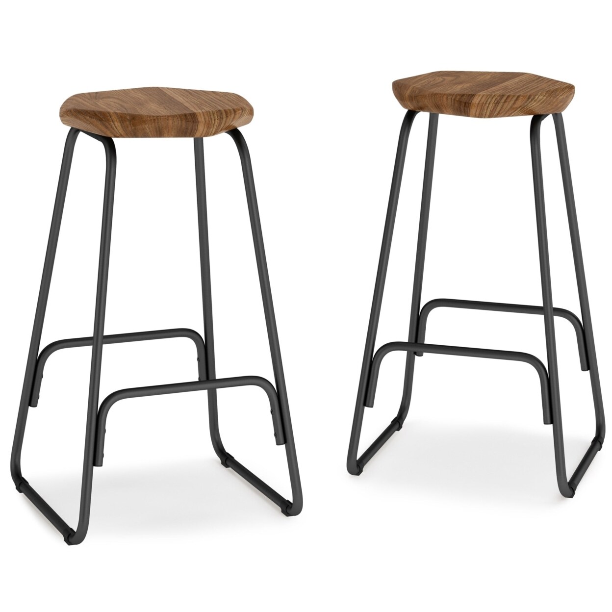 Orson Saddle Counter Height Stool Set Of 2 Solid Wood Seat Black Metal Base