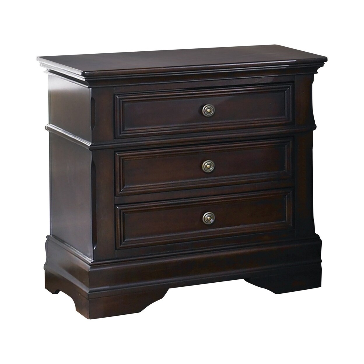 Saltoro Sherpi Bee 26 Inch 3 Drawer Nightstand, Felt Lined Top Drawer, Cappuccino Brown-