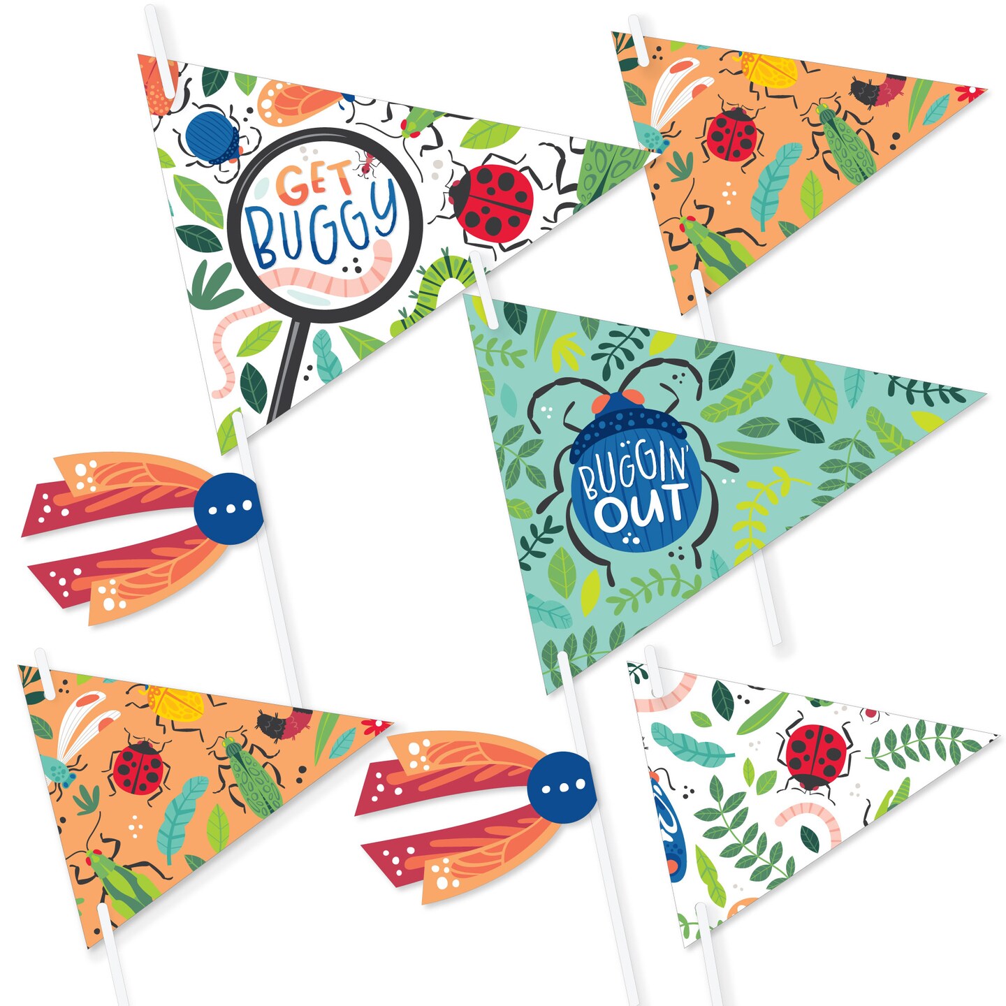 Big Dot of Happiness Buggin&#x27; Out - Triangle Bugs Birthday Party Photo Props - Pennant Flag Centerpieces - Set of 20
