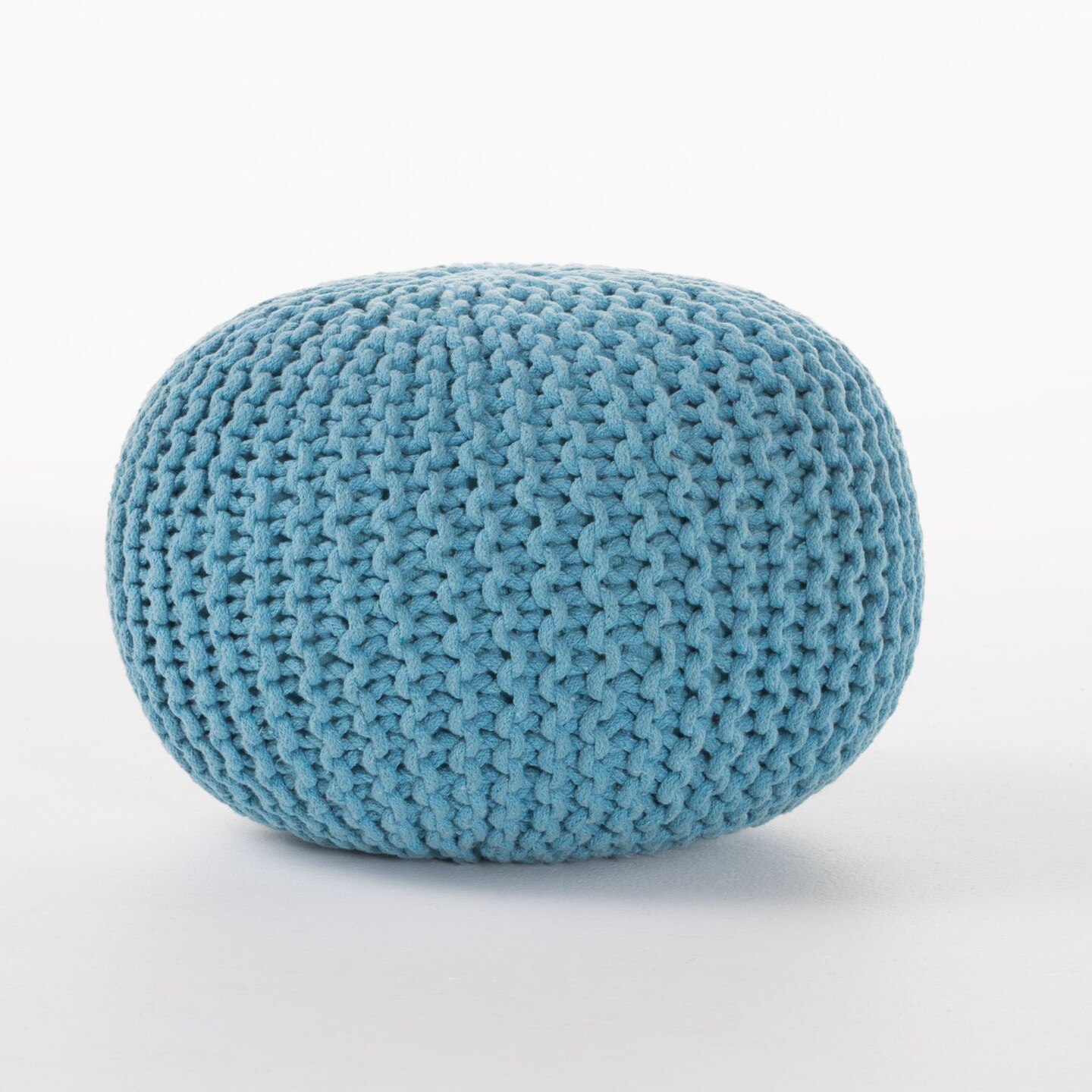 Contemporary Home Living 20&#x22; Aqua Blue Contemporary Hand Knitted Pouf Ottoman