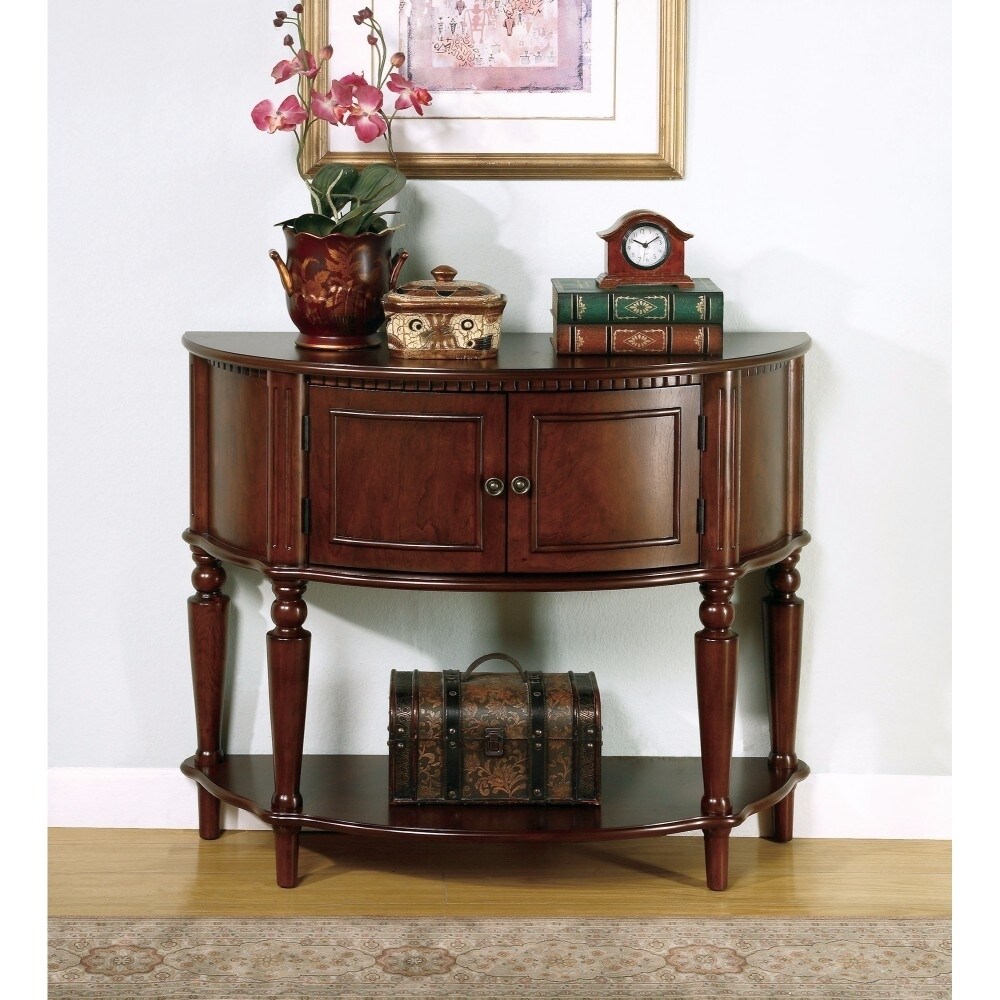 Saltoro Sherpi Brown Wooden Console Table With Curved Front &#x26; Inlay Shelf-