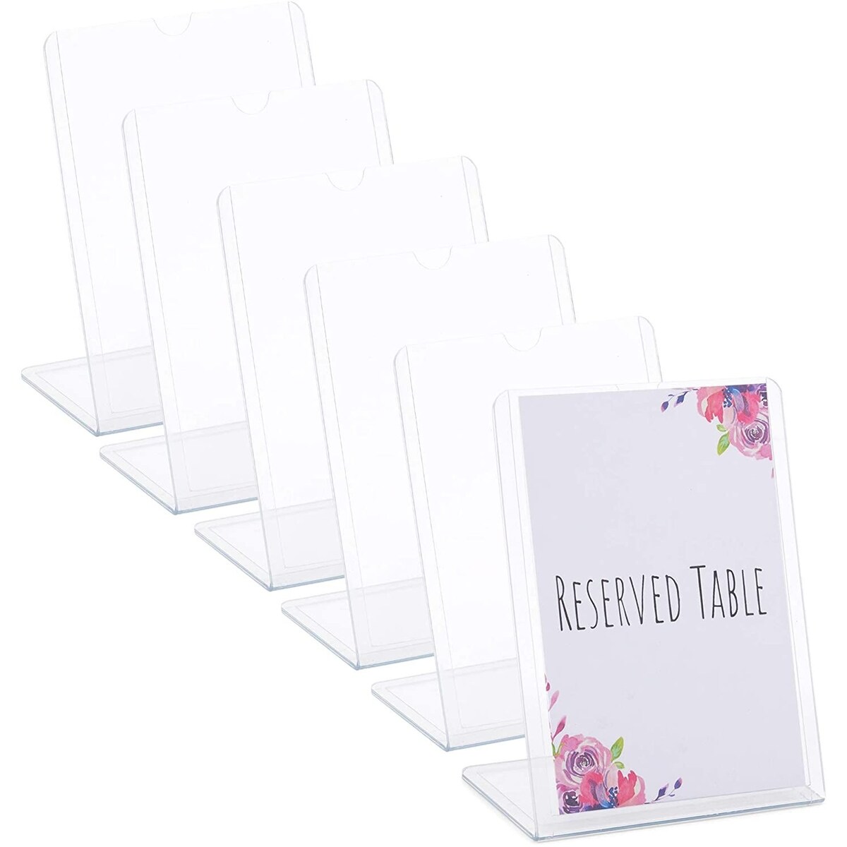Clear Slant Back Plastic Sign Holder, Vertical Display Stand (5 x 7 in, 6 Pack)
