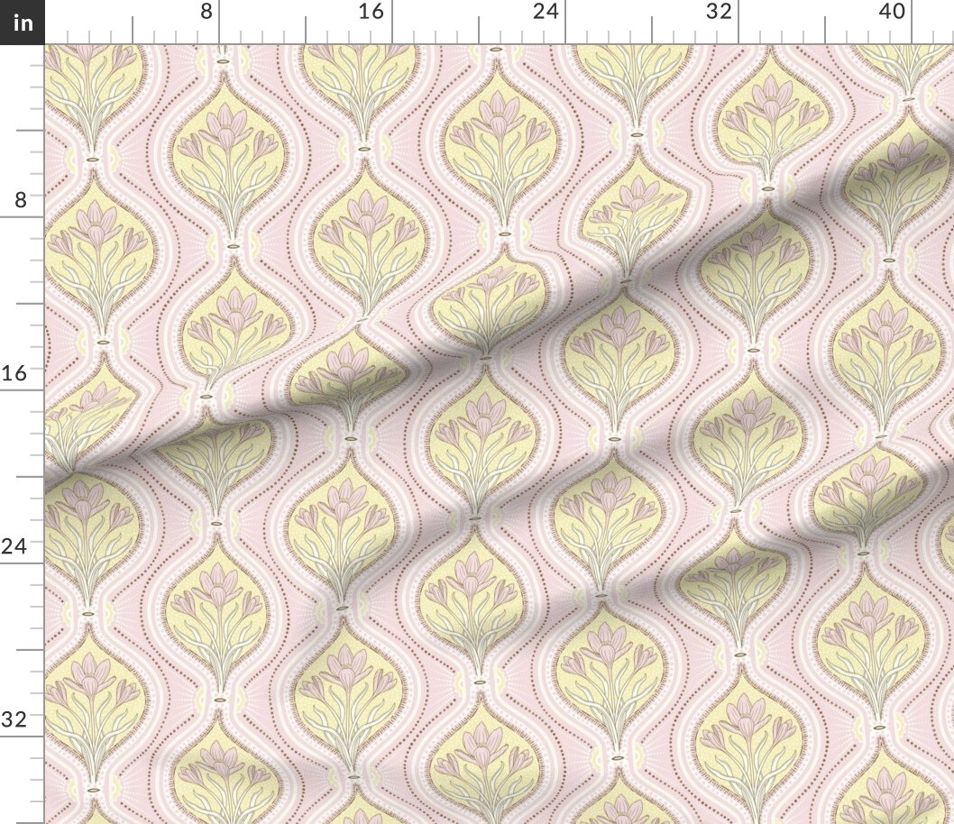 Spring Floral Pastel Pink Yellow Feminine Cheerful Playful Delicate Romantic Custom Printed Fabric by Spoonflower Various Fabrics by the Yard or Fat Quarter