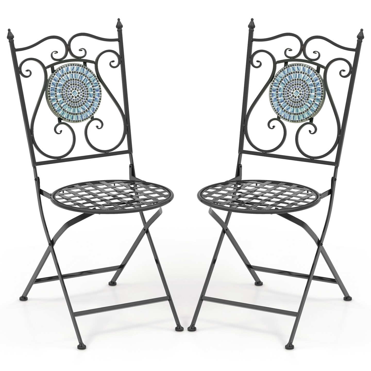 Set Of 2 Mosaic Chairs For Patio Metal Folding Chairs