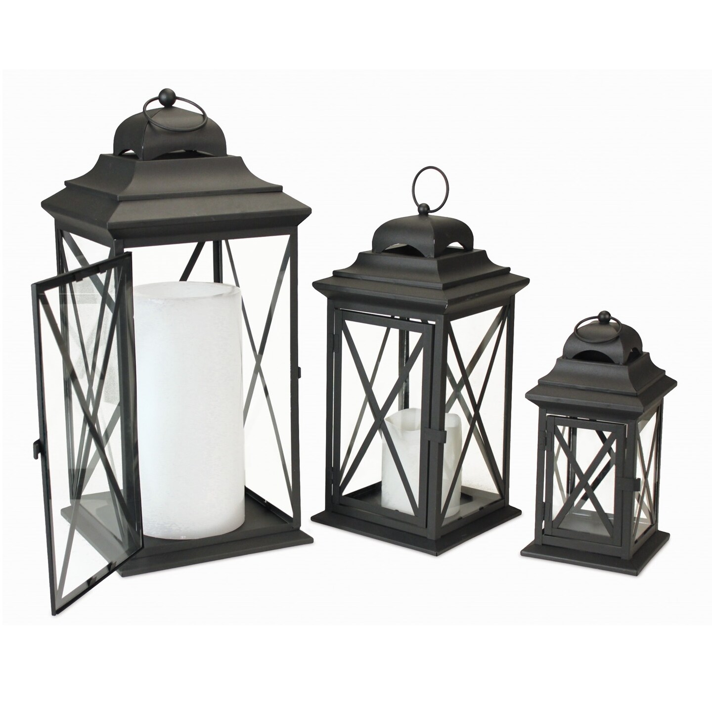 Melrose Set of 3 Black Traditional Style Candle Lanterns 22&#x22;