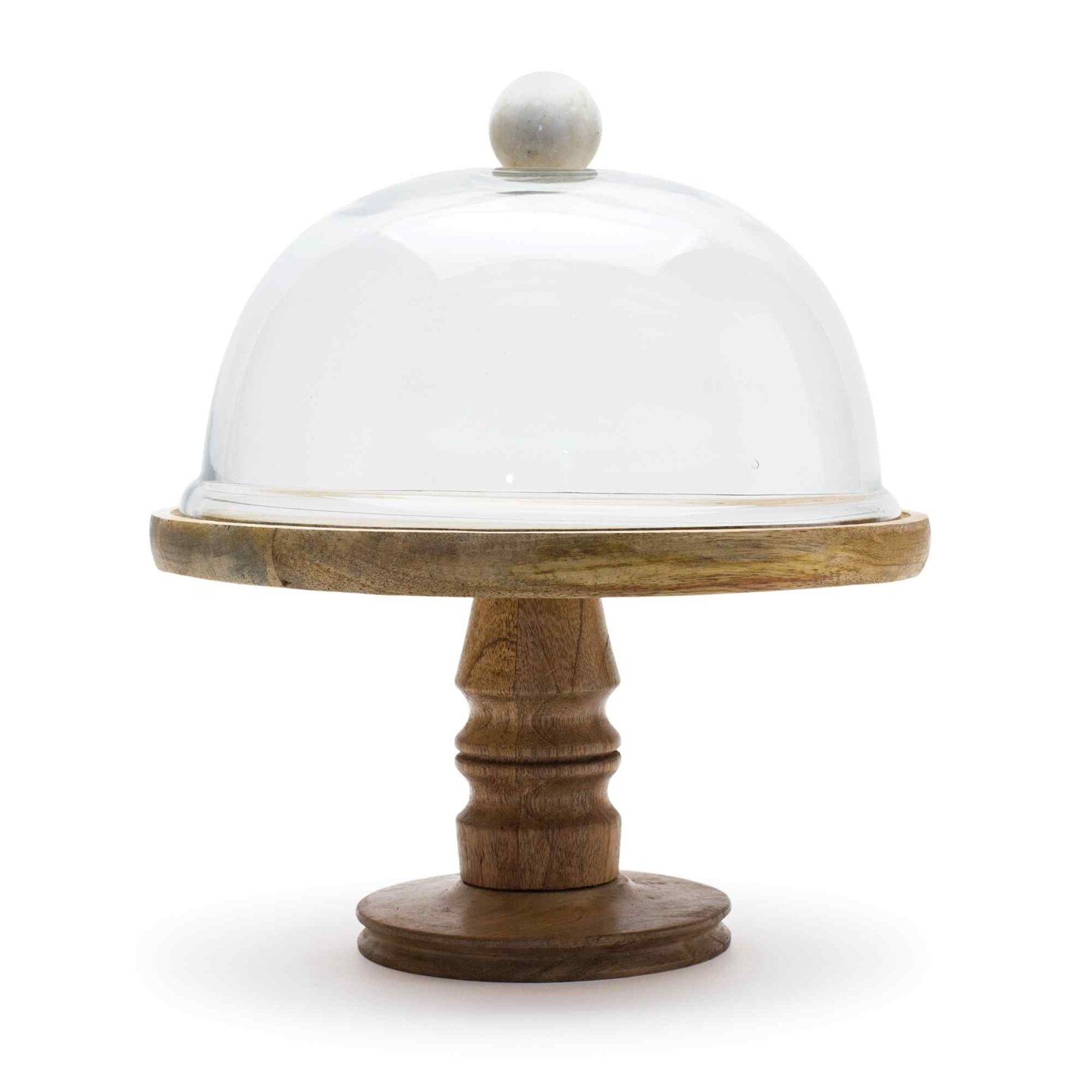 Melrose Wooden Pedestal Cake Stand with Cloche - 12&#x22;