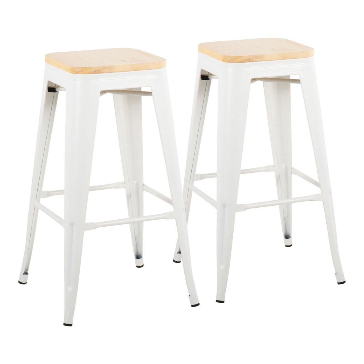Lumisource Oregon Contemporary Barstool In White Steel And Natural Wood - Set Of 2