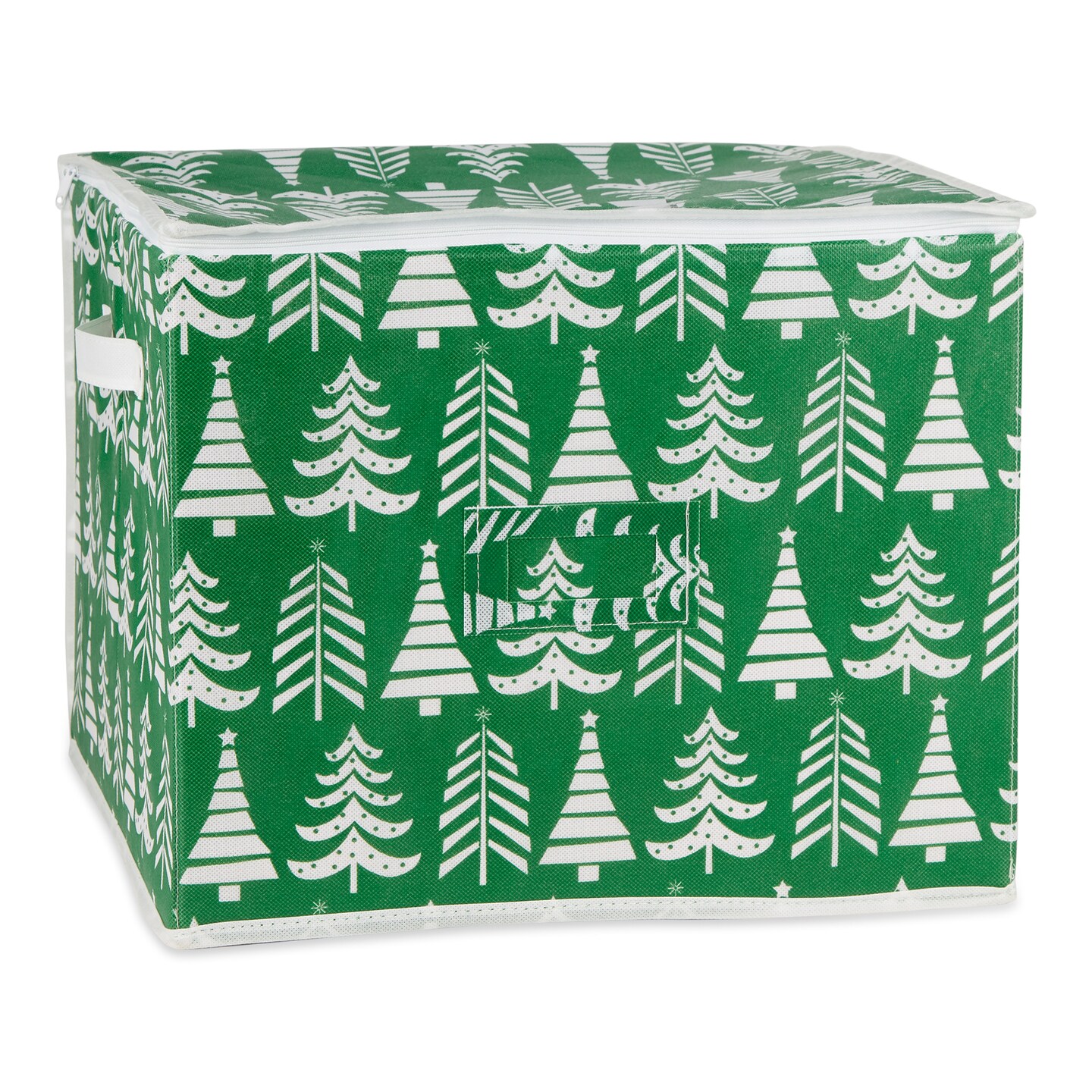 Contemporary Home Living Triple Christmas Tree Print Large Ornament Storage - 16&#x22; - Green