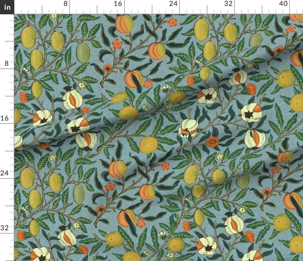 Victorian Fruit Antique Trees Oranges Pomegranate Morris Inspired Custom Printed Fabric by Spoonflower Various Fabrics by the Yard or Fat Quarter