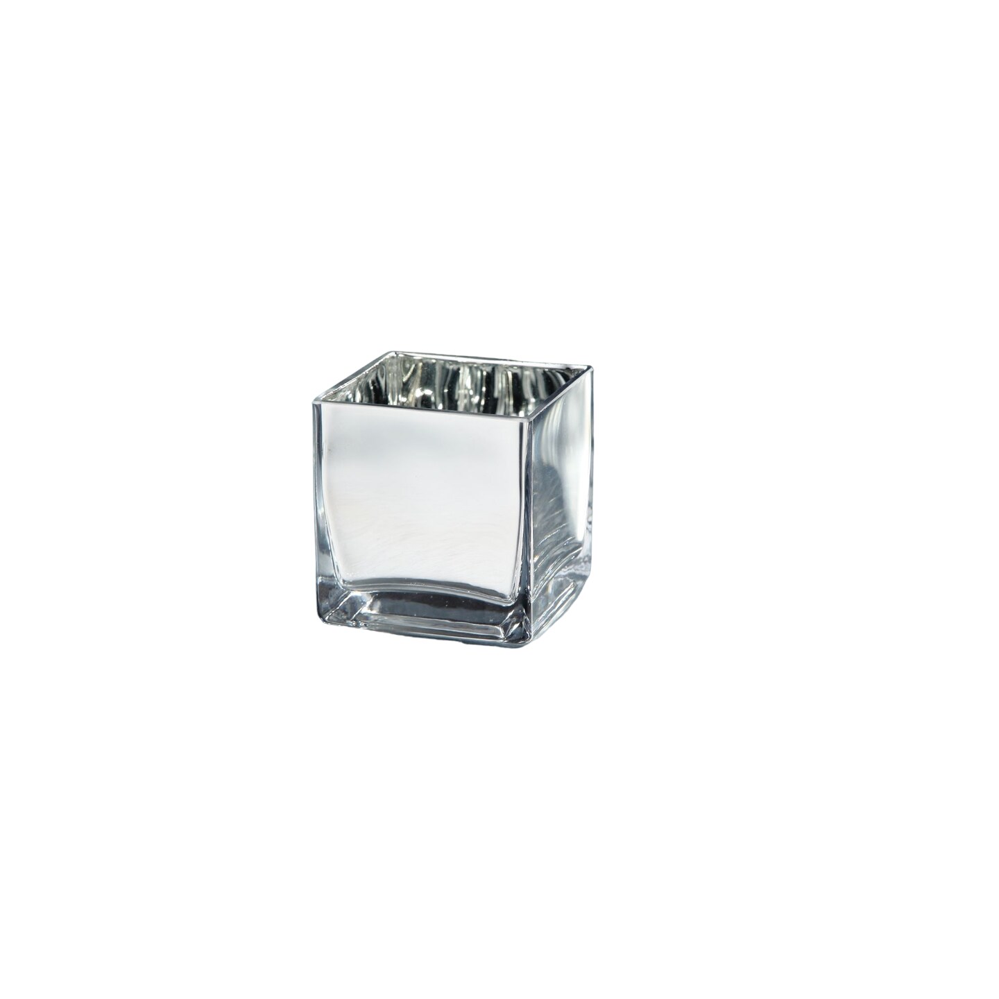 CC Home Furnishings 4" Silver Square Hand Blown Glass Tea Light Candle
