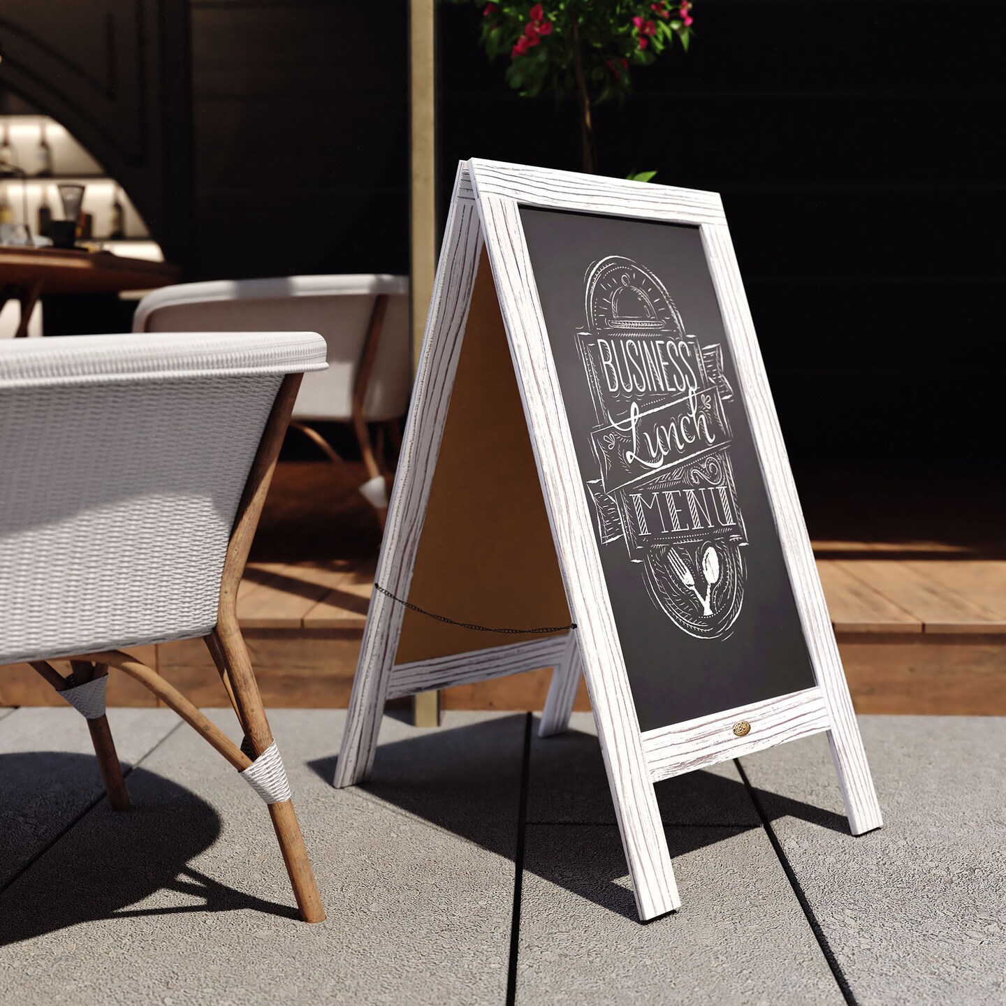 Canterbury 40" x 20" Vintage Wooden A-Frame Magnetic Indoor/Outdoor Chalkboard Sign, Freestanding Double Sided Extra Large Message Board - Whitewashed