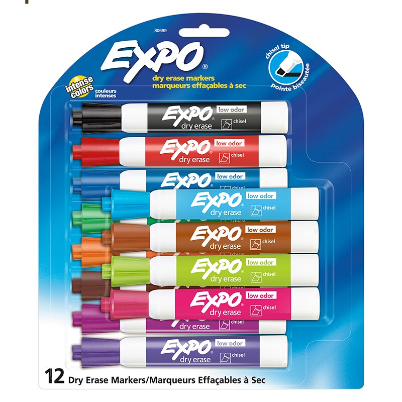 Expo Low Odor Dry Erase Marker, Chisel Tip, Assorted, 8-Set