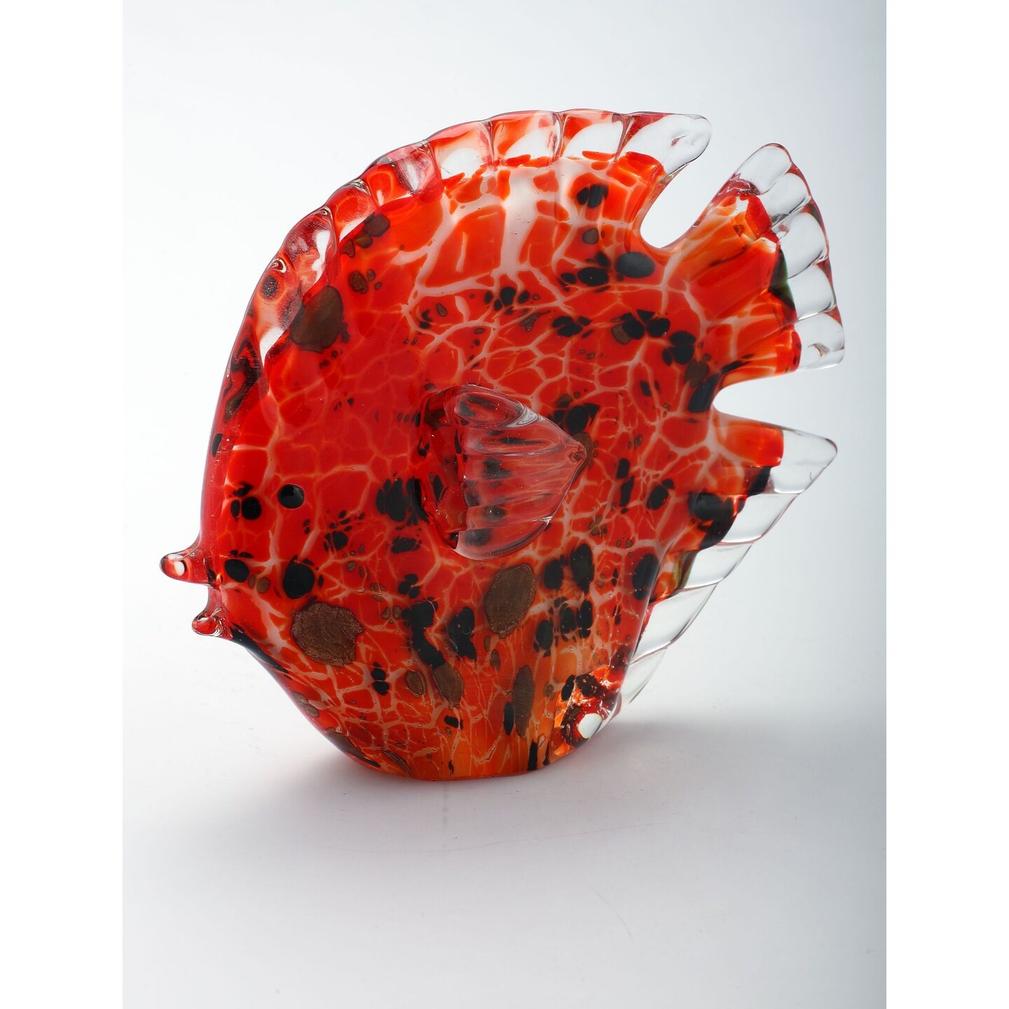 CC Home Furnishings 6.5" Red and Brown Glass Fish Figurine Tabletop Decoration