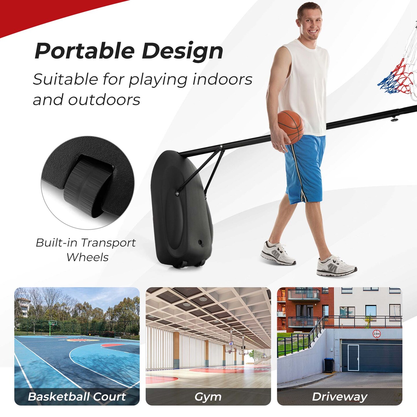 Costway 5.5-7.5FT Adjustable Portable Basketball Goal System with Shatterproof Backboard