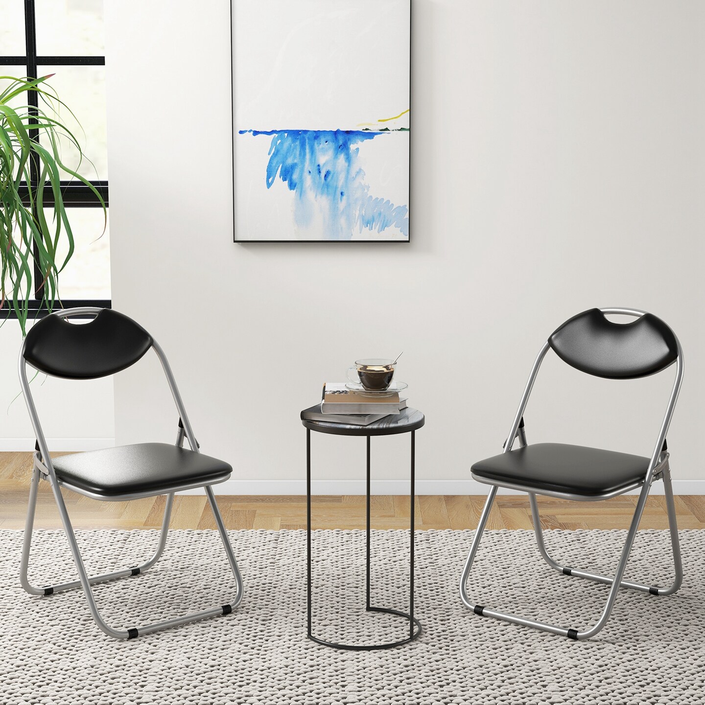 Costway 2/4 PCS U Shape Folding Chairs Furniture Home Outdoor Picnic Portable Black