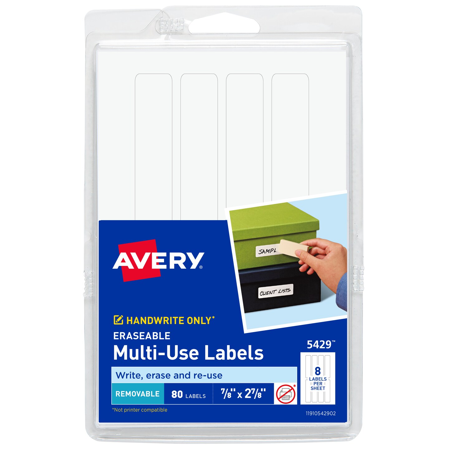 Avery Erasable Multi-Use Removable Labels, 7/8&#x22; x 2-7/8&#x22;, White, Non-Printable, 80 Blank Labels Total (5429)