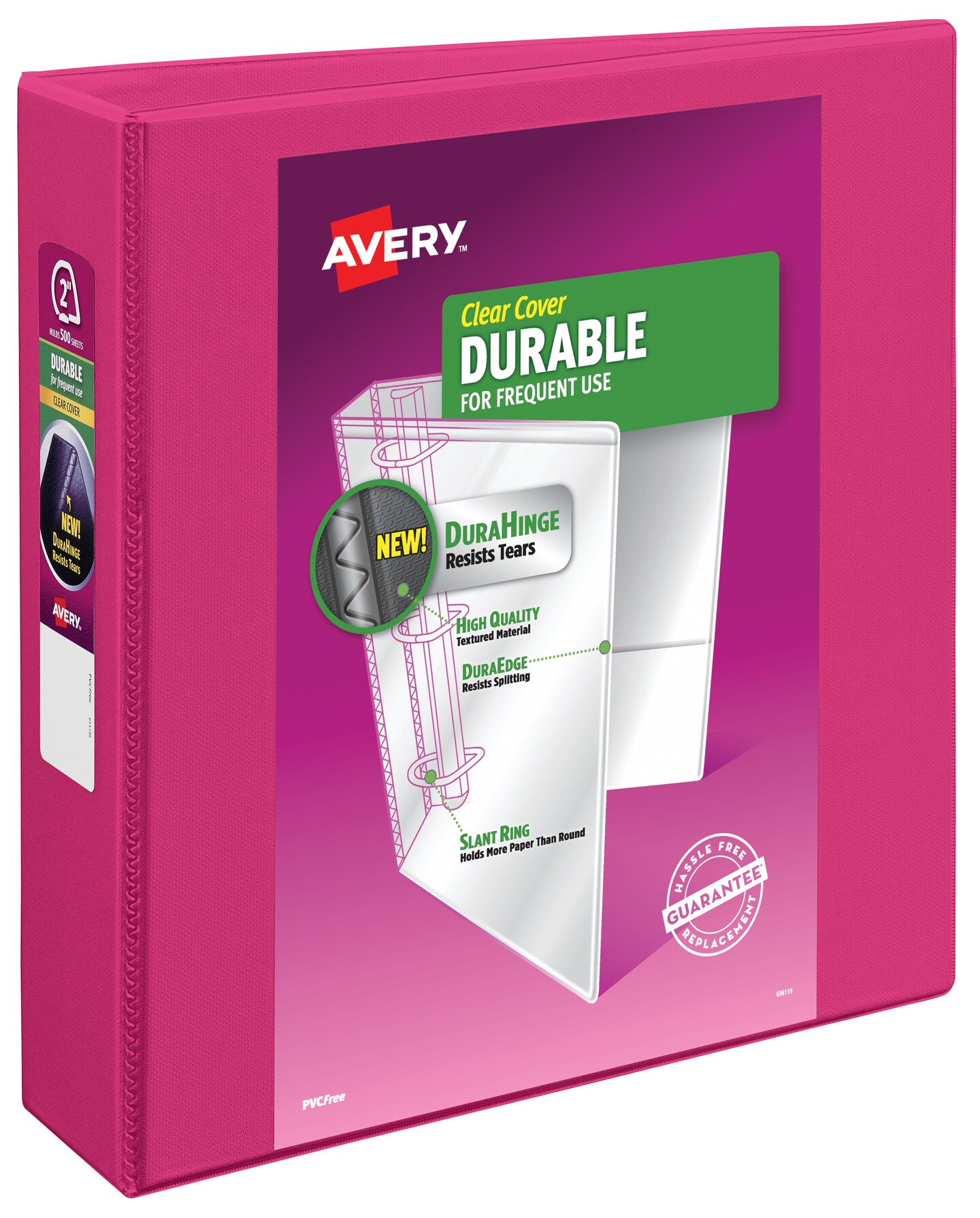Avery Durable View 3 Ring Binder, 2" Slant Rings, 1 Pink Binder (17836)