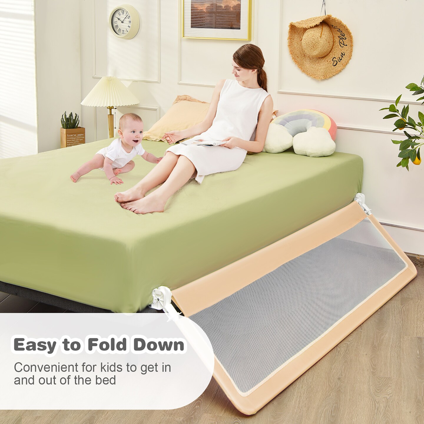 Babyjoy 71&#x27;&#x27;Foldable Baby Bed Rail Guard Toddlers Swing Down Safety Bedrail
