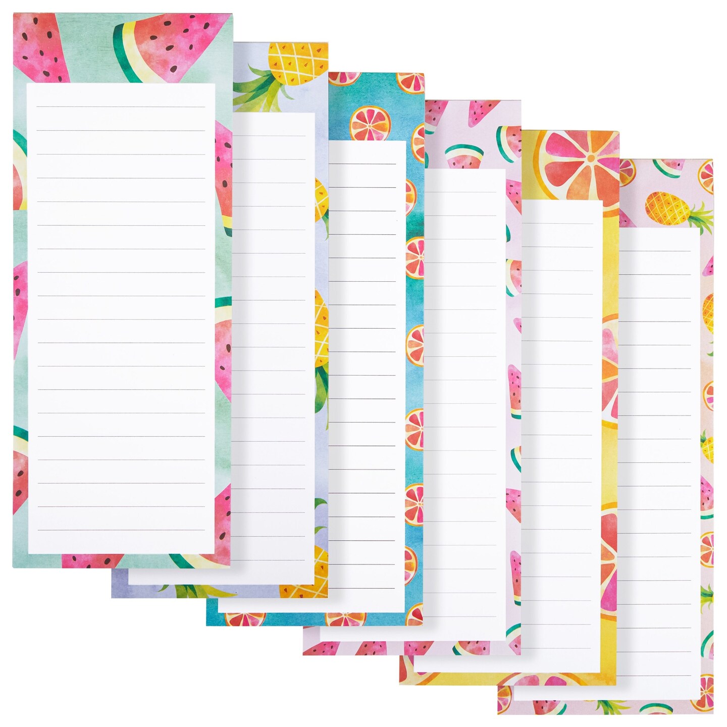 6-Pack Magnetic Notepads for Refrigerator - Cute Grocery Shopping List for To-Do Memos, Scratch Pads (6 Fruit Designs, 60 Sheets Each)