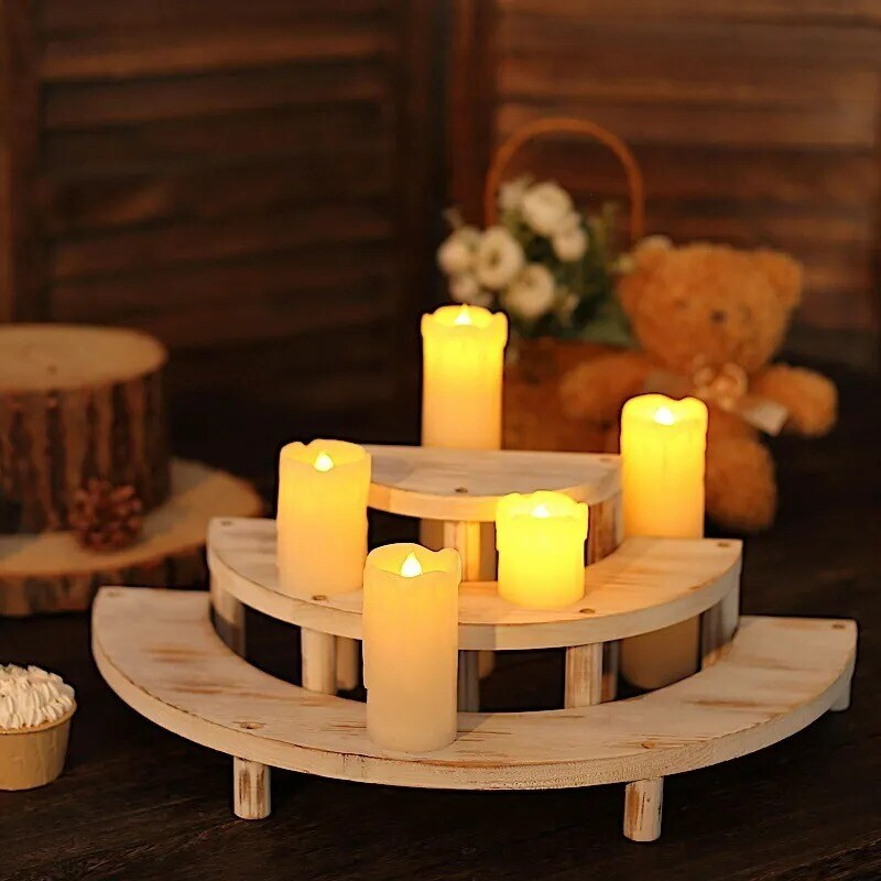 WHITEWASHED 3 Semicircle 3 Tier Wooden Cupcake Dessert DISPLAY STANDS