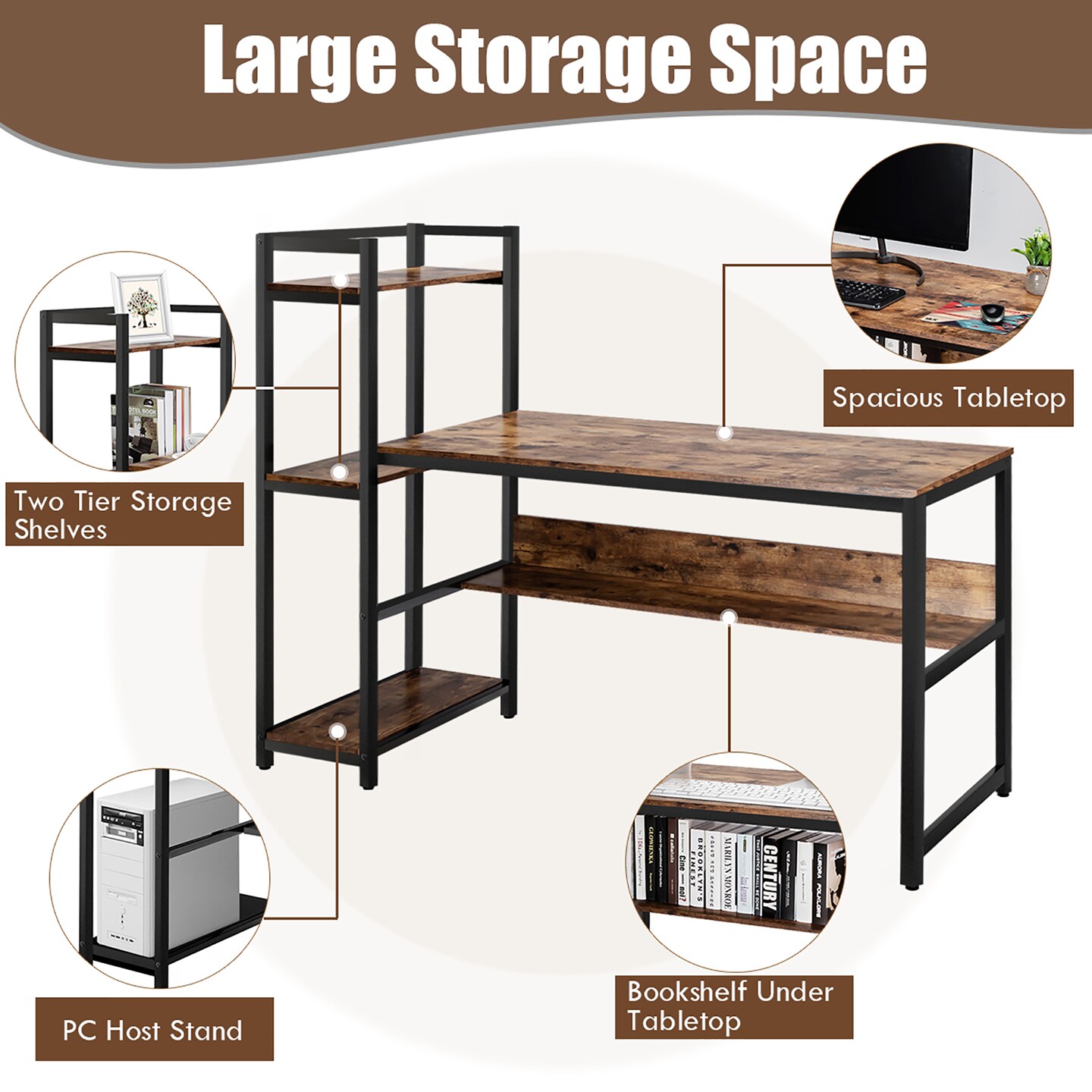 Costway Multi-Functional Computer Desk with 4-tier Storage shelves