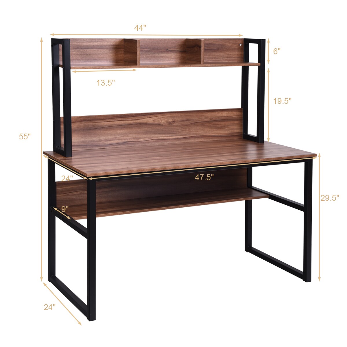 Costway Computer Desk with Hutch Bookshelf Study Wrting Desk Space Saving