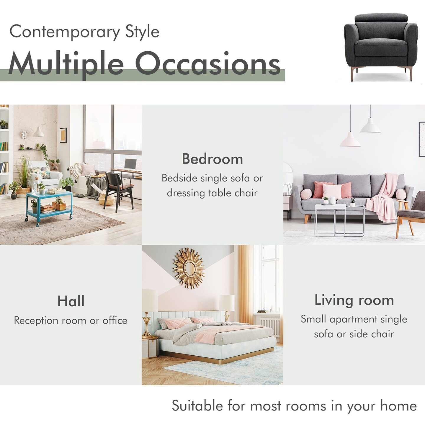 Costway Modern Upholstered Accent Chair Single Sofa Armchair w/ Adjustable Headrest Grey\White